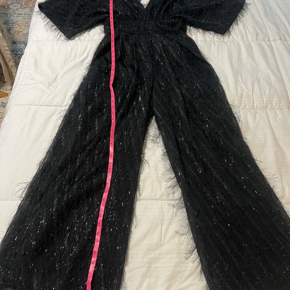 Mable Black Jumpsuit Plunging Neckline Bat Sleeves Wide leg Party SZ S NWOT - Picture 10 of 10